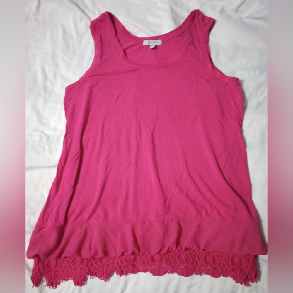 Pink Lace Hem Tank Top